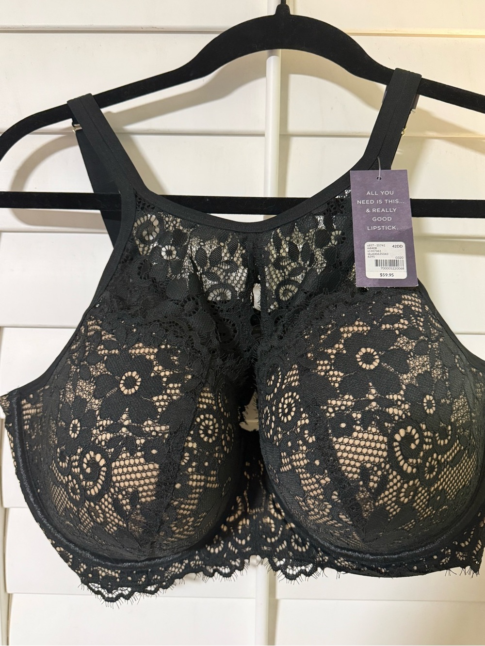 Cacique Black Floral Lace High-Neck Underwire Bra